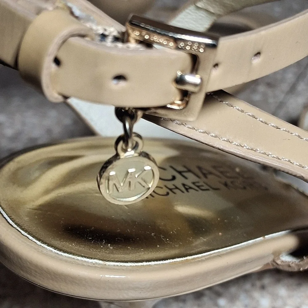Michael Michael Kors Nude Patent Leather Strappy Stiletto Sandals Charm 7.5M